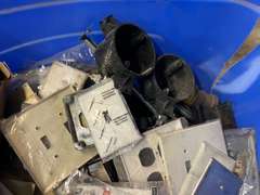 Mystery lot of assorted electrical receptacles, plates, and more. See pictures for details.