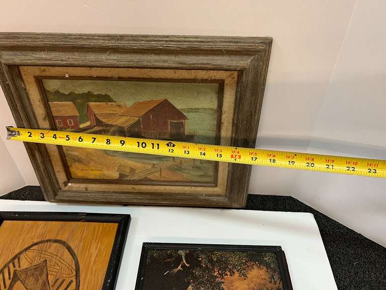 Framed artwork, three pieces, includes a signed piece by Milton Fruehauf, see pictures for details.