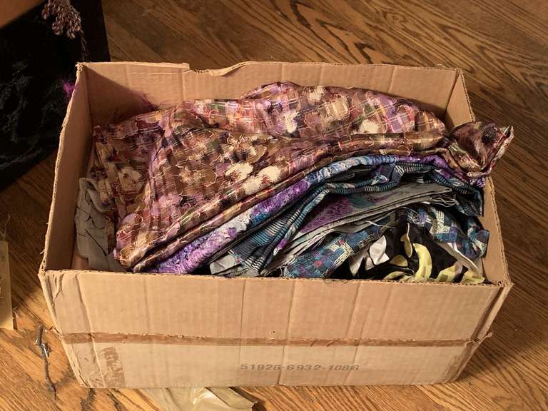 BOX OF VINTAGE SILK FABRIC - BLUE BEDROOM