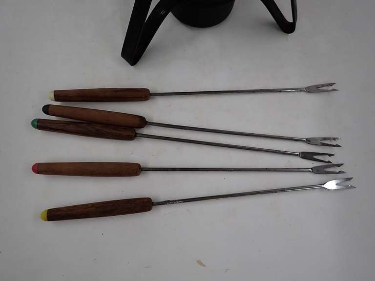 Vintage Green Enamel Fondue Set