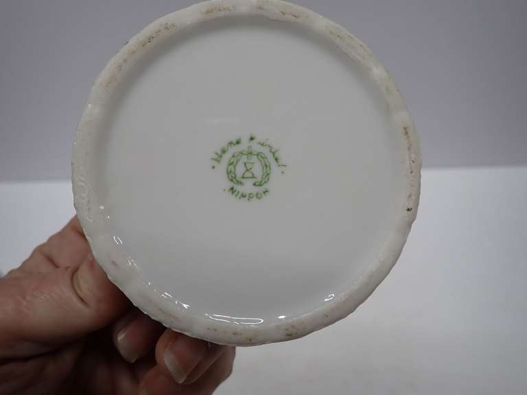 Hand Painted Nippon Porcelain Pin Cushion and Tea Strainer Set