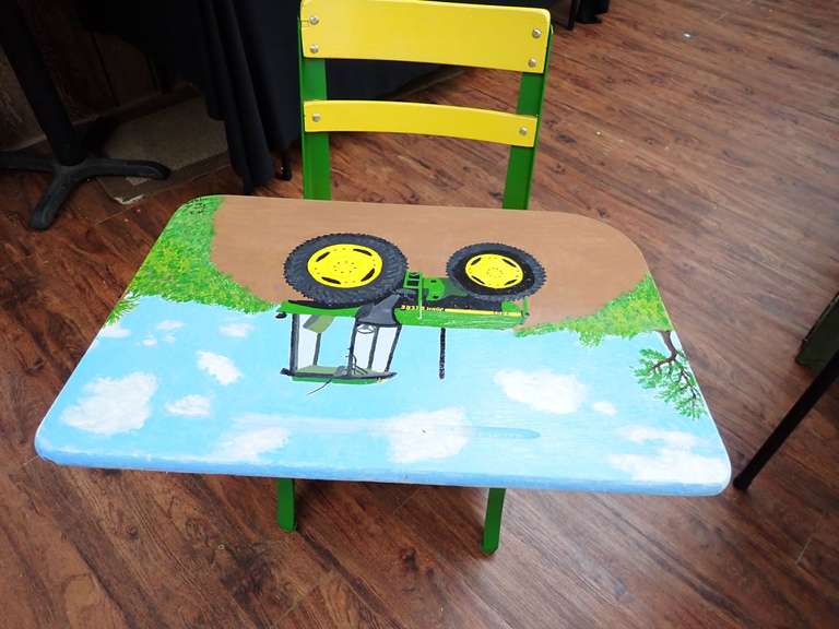 Custom John Deere Tractor Painted School Desk