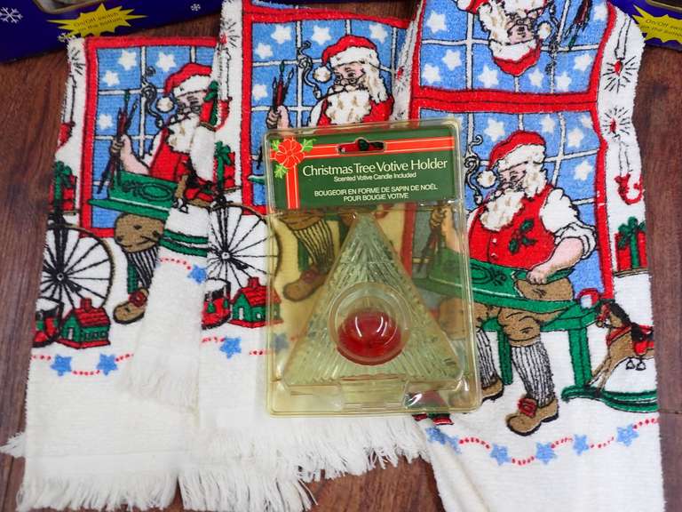 Winter Valley Figurines, Christmas Votive Holder and Santa Towels