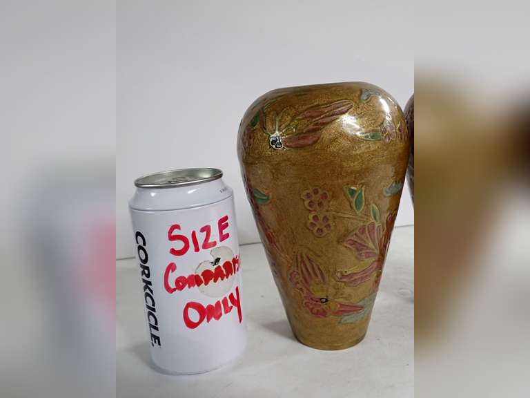 Pair of Floral Decorated Solid Brass Vases - Made in India