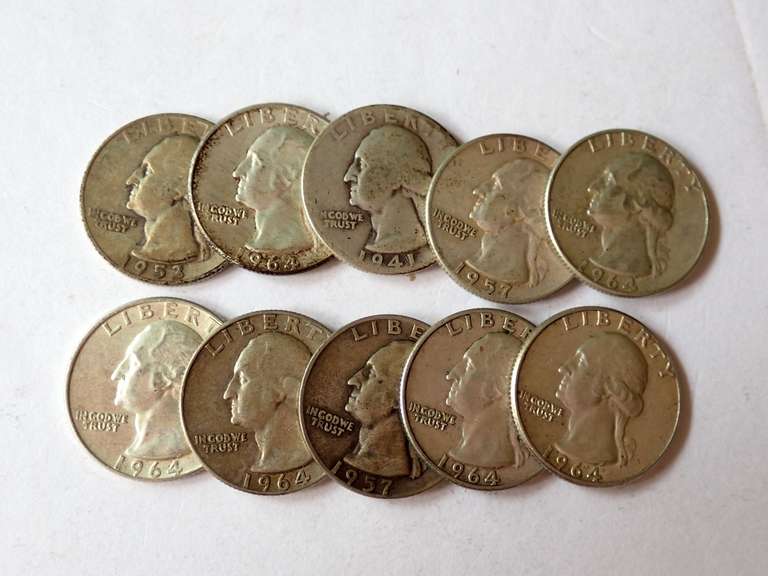(10) WASHINGTON QUARTERS - 90% SILVER