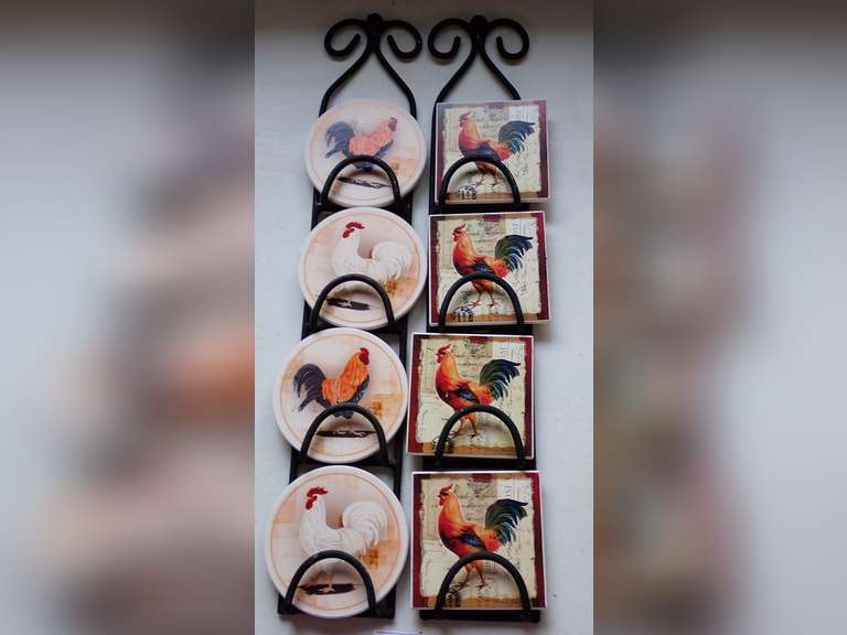 Rooster Themed Coaster Set with Holder
