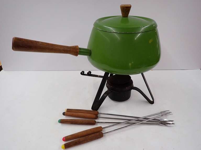 Vintage Green Enamel Fondue Set