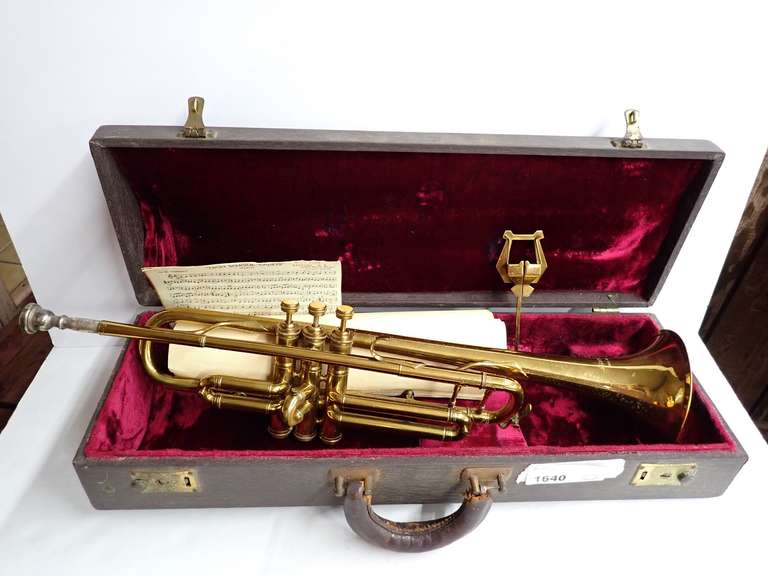 Silvertone Trumpet with Case and Sheet Music