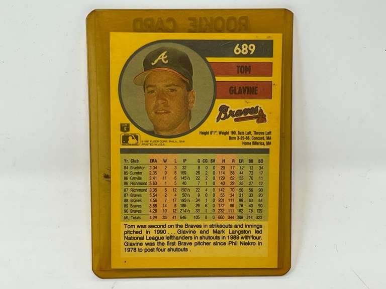 Fleer Braves sports card, Tom Glavine, Rookie Card, unsearched, see pictures for details.