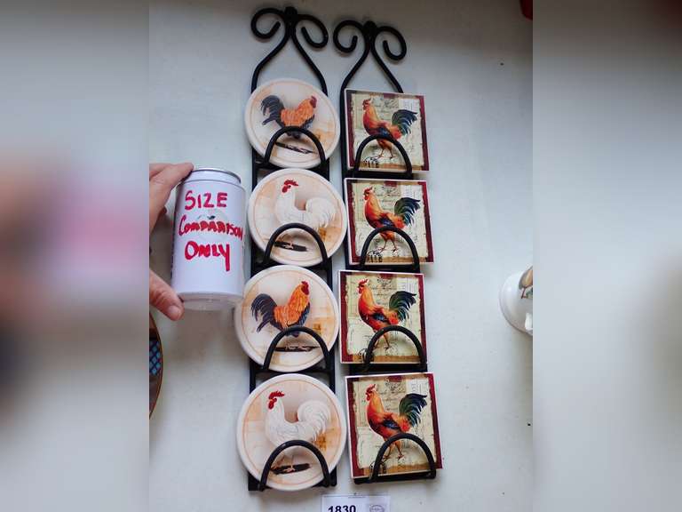Rooster Themed Coaster Set with Holder
