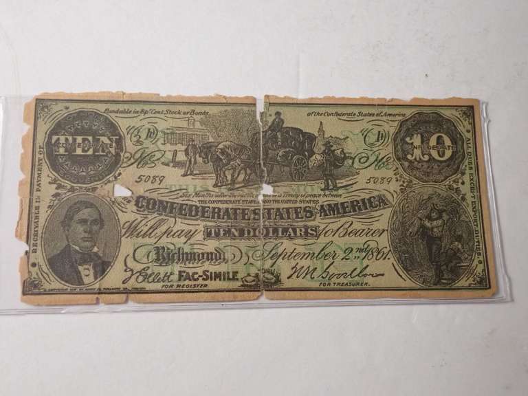 1861 CONFEDERATE STATES OF AMERICA $10 BANK NOTE