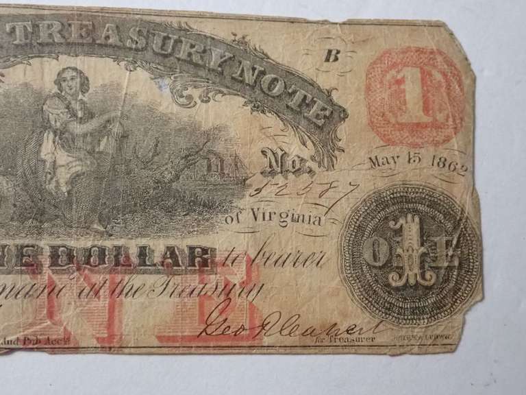 1862 VIRGINIA TREASURY $1 BANK NOTE