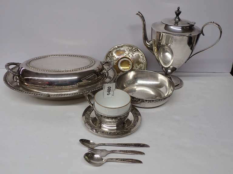 Silver Plated Tea Set with Serving Dishes and Tudor Plate Cutlery