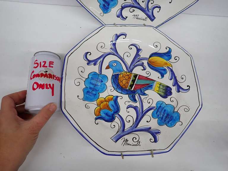 Pair of Mancinielli Deruta Italy Decorative Plates with Bird Design