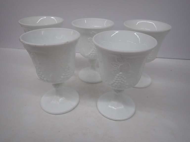 Vintage Milk Glass Goblets with Grape Design