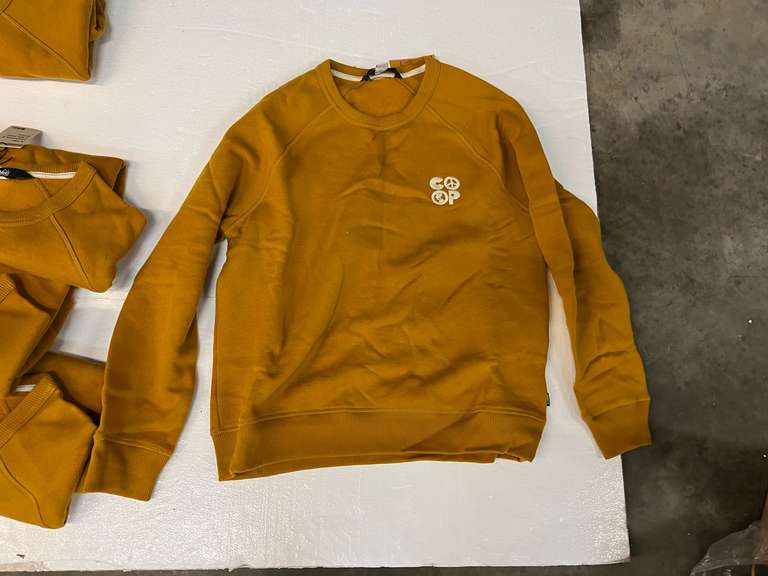 REI unisex Crew Sweatshirt Earth Co-Op, rustic gold, S, M, L, and XL, 14 pieces, see pictures for details.
