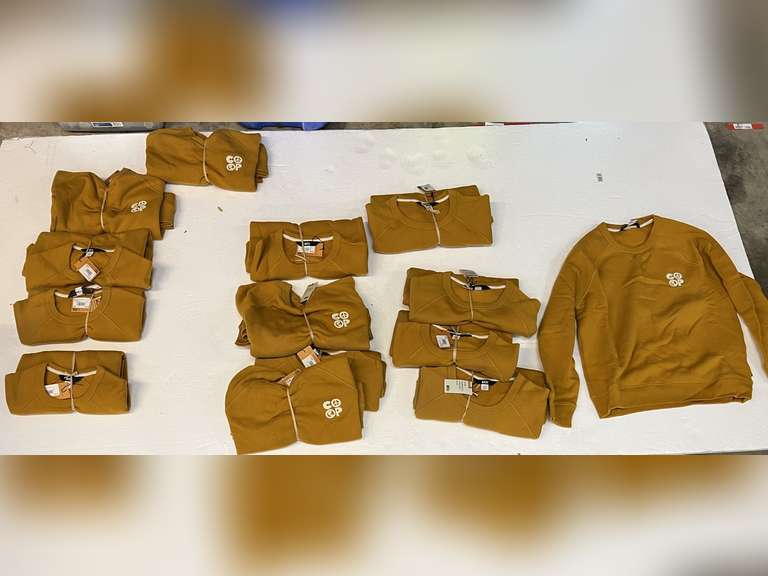 REI unisex Crew Sweatshirt Earth Co-Op, rustic gold, S, M, L, and XL, 14 pieces, see pictures for details.