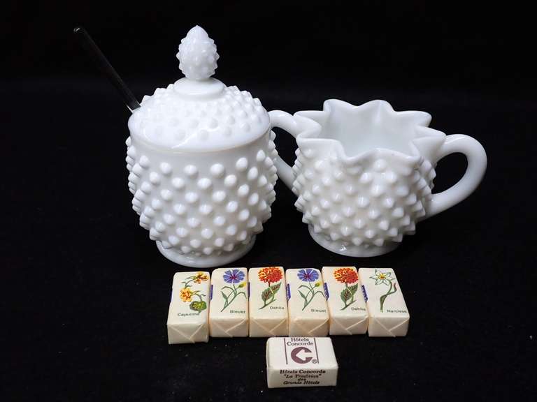 Hobnail Milk Glass Sugar & Creamer Set - Possibly Fenton