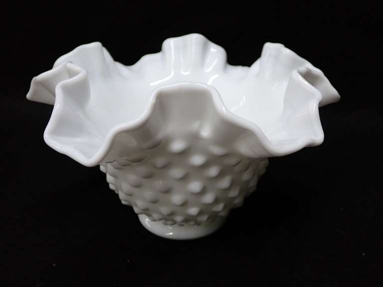 Fenton Milk Glass Hobnail Ruffled Bowl