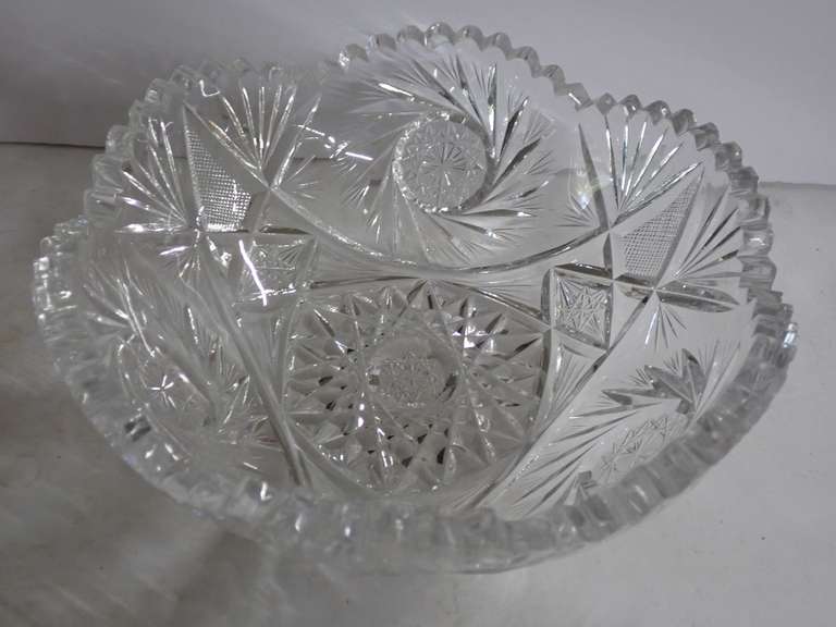 Three Piece Cut Glass Serving Set: Basket, Square Dish, and Bowl