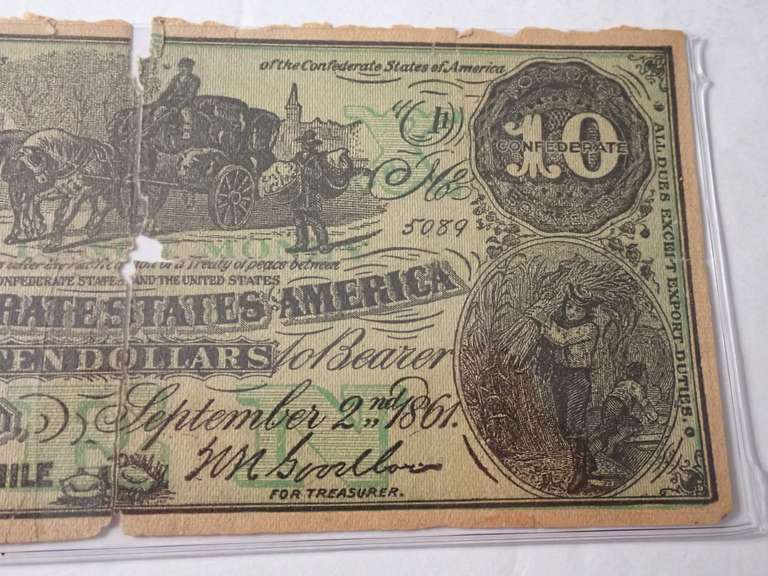 1861 CONFEDERATE STATES OF AMERICA $10 BANK NOTE