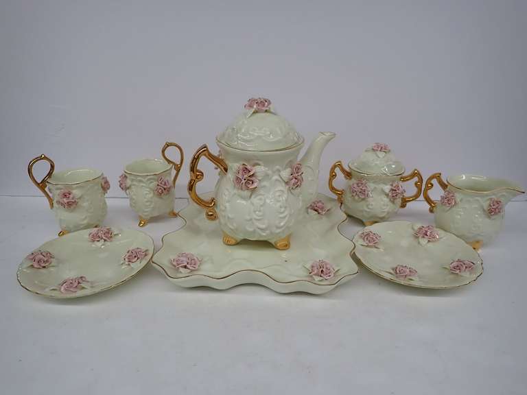 Porcelain Rose Decorated Tea Set