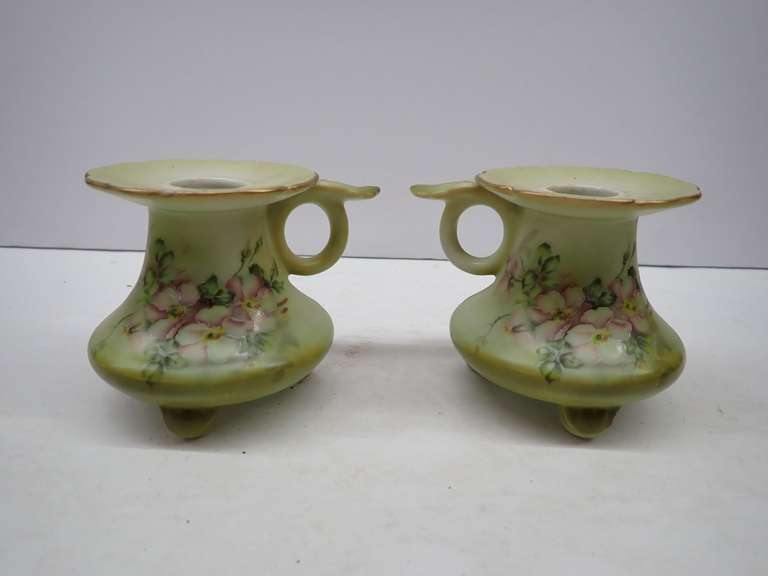Pair of Nippon Hand-Painted Floral Candle Holders