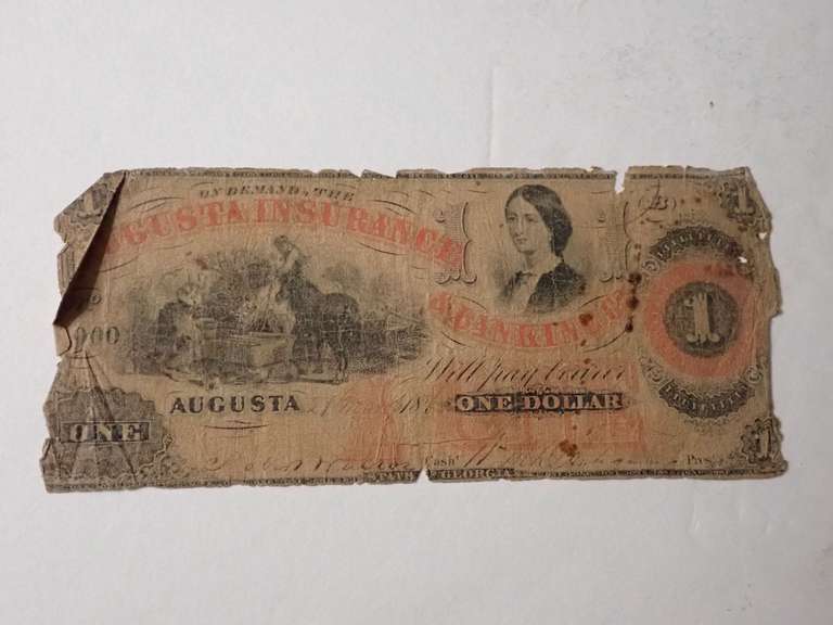 1800s AUGUSTA INSURANCE & BANKING CO. $1 NOTE