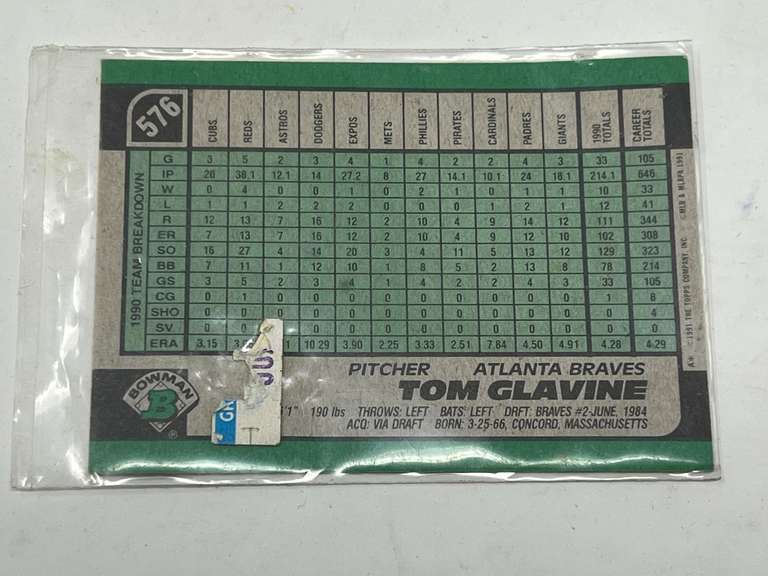 Bowman Braves sports card, Tom Glavine, unsearched, see pictures for details.
