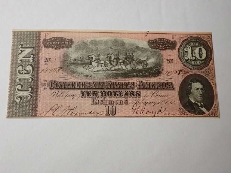 1864 CONFEDERATE STATES OF AMERICA $10 BANK NOTE
