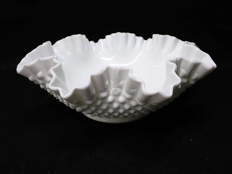 Fenton Milk Glass Hobnail Ruffled Bowl