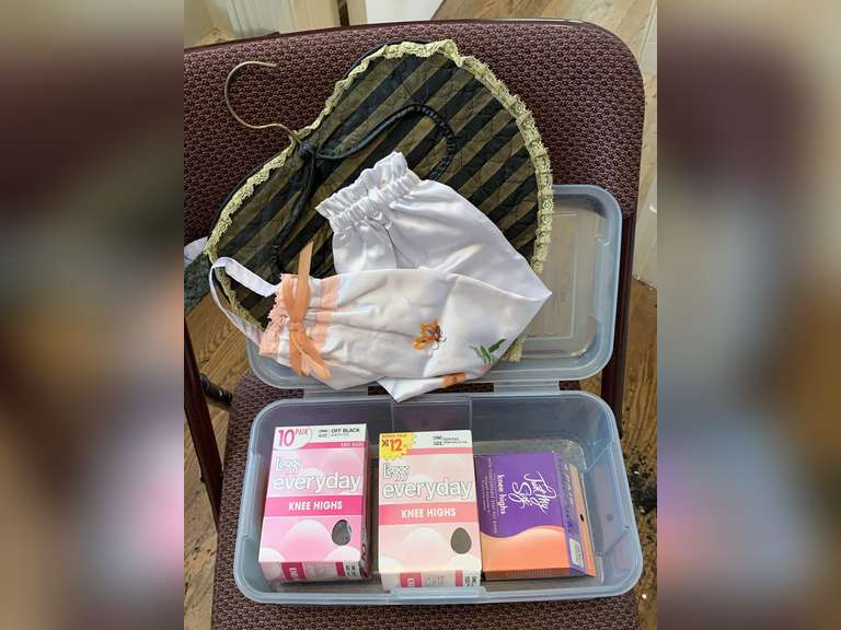 4 TOTES FULL OF NEW PANTY HOSE, NEW KNEE HIGHS, SOCKS & MORE - MASTER BED CLOSET 2