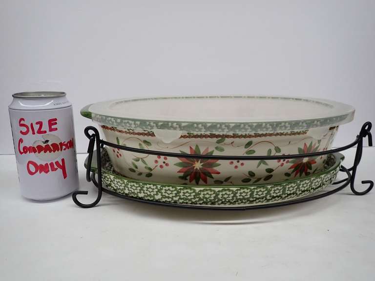Temptations Old World Oval Casserole Dish w/trivet, lid and handle holder