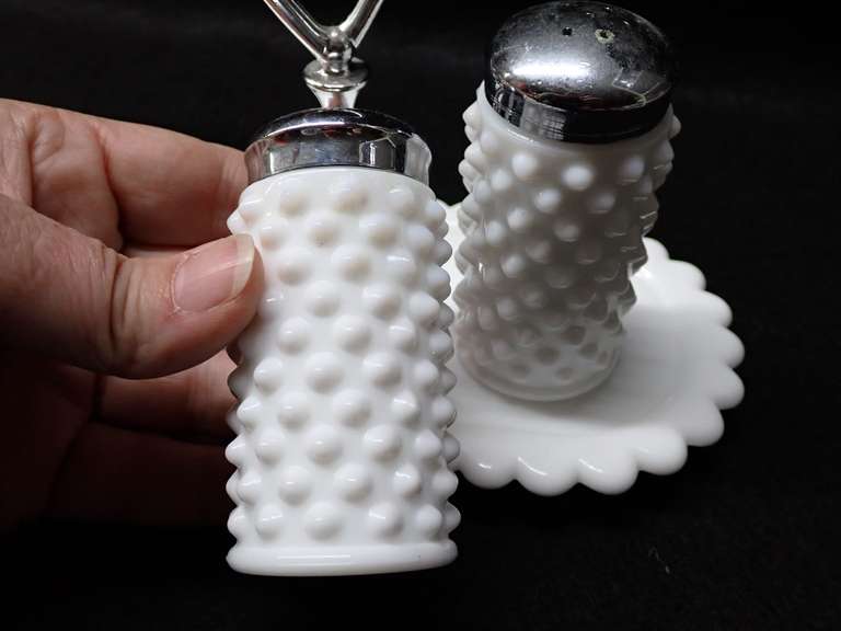 Hobnail Milk Glass Butter Dish and Salt & Pepper Set - Possibly Fenton