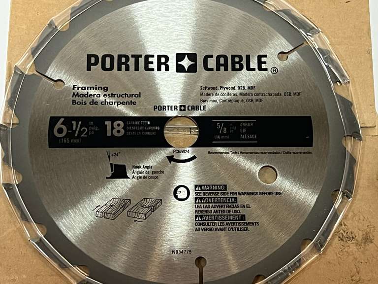 Porter cable 6 1/2 inch blade, 5/8” arbor, this piece has never been used, see pictures for details.
