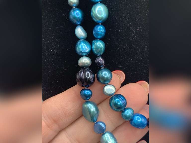 HONORA MULTI SHAPE SHADES OF BLUE CULTURED FRESHWATER PEARL NECKLACE 34" LONG WITH 925 STERLING CLASP (NAVY, SKY BLUE, ROYAL) - CHECKOUT