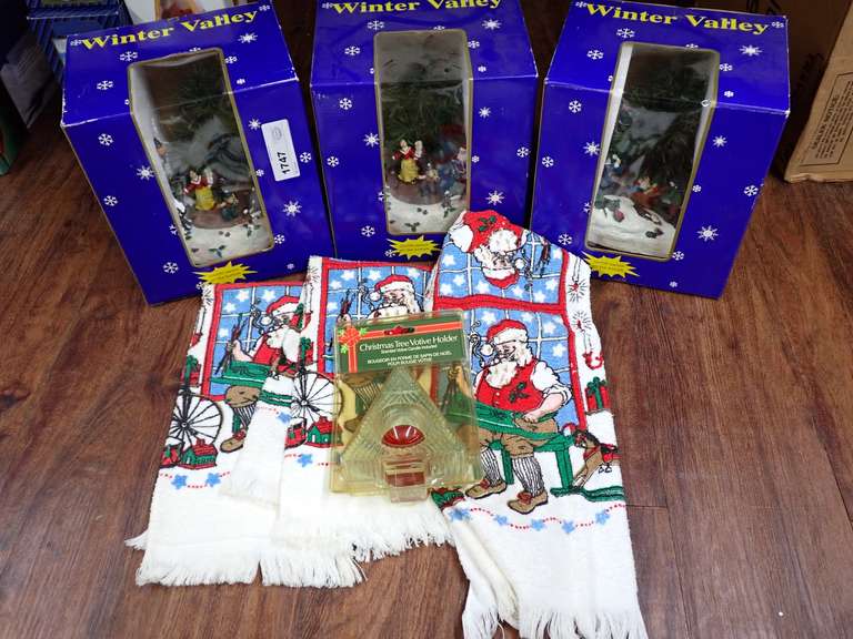 Winter Valley Figurines, Christmas Votive Holder and Santa Towels