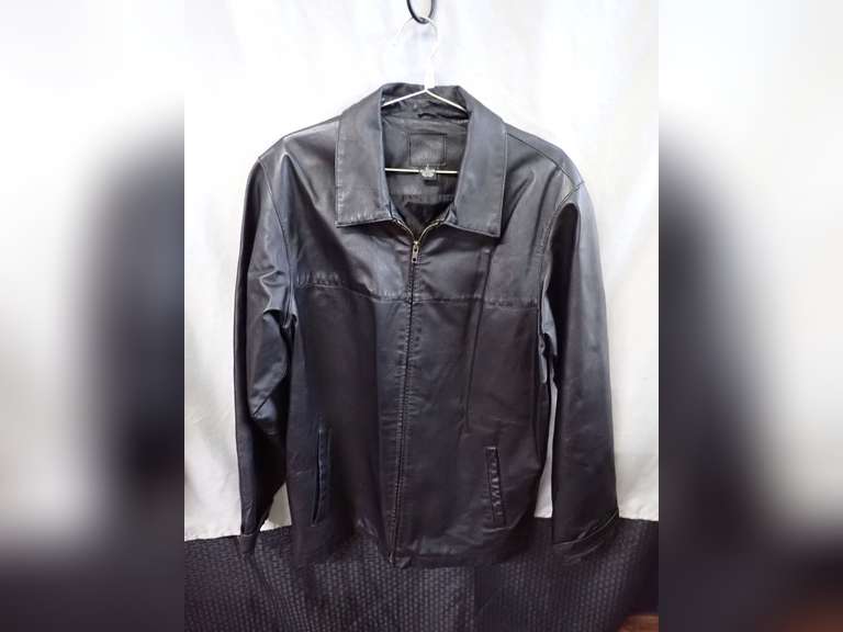 Men's Black Leather Jacket, Size Large