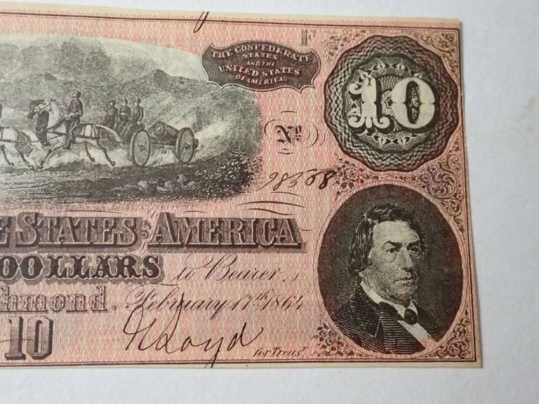 1864 CONFEDERATE STATES OF AMERICA $10 BANK NOTE