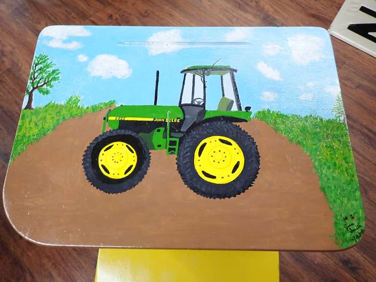 Custom John Deere Tractor Painted School Desk