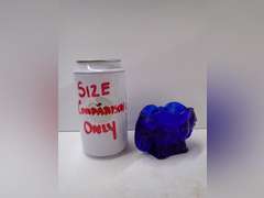 Two Decorative Glass Pieces - Clear Cat Trinket Dish and Blue Elephant