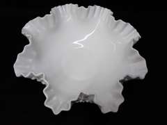 Fenton Milk Glass Hobnail Ruffled Bowl