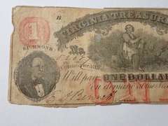 1862 VIRGINIA TREASURY $1 BANK NOTE