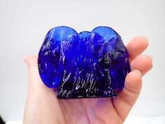 Two Decorative Glass Pieces - Clear Cat Trinket Dish and Blue Elephant