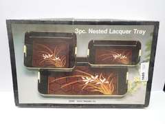 Toyo Trading Co. 3pc Nested Lacquer Trays w/ Wood Trivet