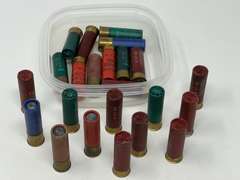 Assorted shotgun shells to include Winchester, Remington, and more, 16 ga, 23 rounds, see pictures for details.