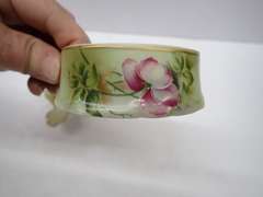 Hand Painted Nippon Porcelain Pin Cushion and Tea Strainer Set