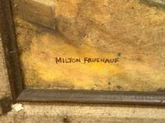 Framed artwork, three pieces, includes a signed piece by Milton Fruehauf, see pictures for details.