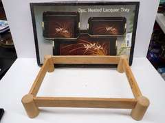 Toyo Trading Co. 3pc Nested Lacquer Trays w/ Wood Trivet