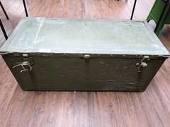 Vintage Military Drab Footlocker Trunk with US Military Sleeping Bag - Measurements in photos.